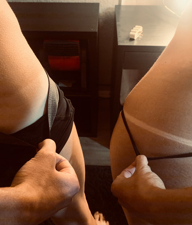 his and hers spray tan lines couples tanning black thong black underwear man woman airbrush